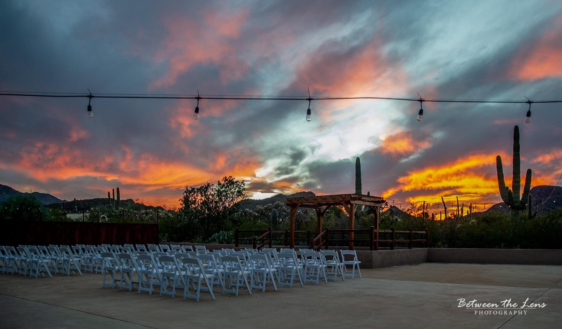 Sunset venue altar set up with chairs